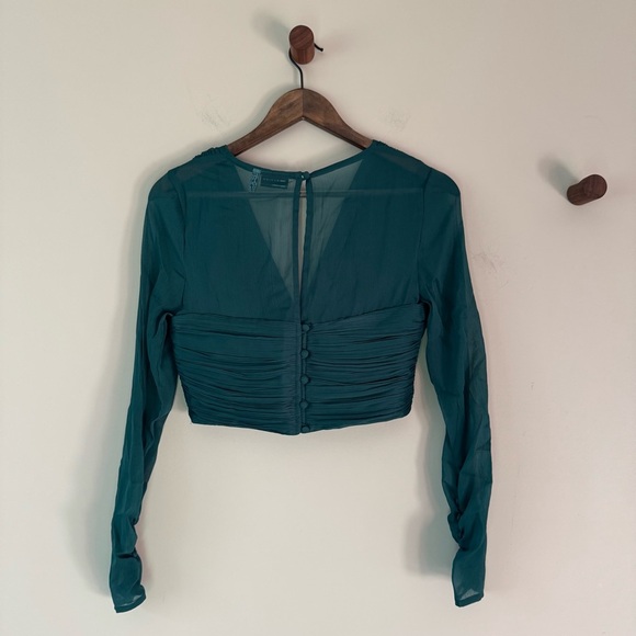 ASOS DESIGN BRIDESMAID LONG SLEEVE TOP WRAP WAIST DETAIL SIZE 4 FOREST GREEN - Picture 5 of 7